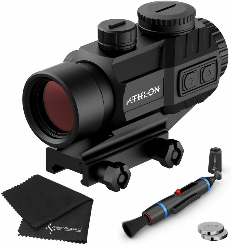 Athlon Optics Midas TSP3 Prism Scope, Capped Turrets, Red/Green Reticle with included Extra Battery CR2032 and Wearable4U Lens Cleaning Pen and Lens Cleaning Cloth Bundle