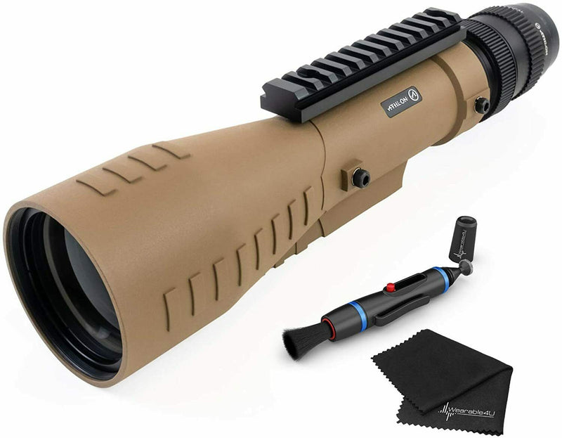 Athlon Optics Cronus Tactical 7-42x60 UHD Spotting Scope with Ranging Reticle (Tan) with included Wearable4U Lens Cleaning Pen and Lens Cleaning Cloth Bundle