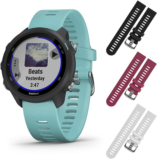 Garmin Forerunner 245 GPS Running Smartwatch with Included Wearable4U 3 Straps Bundle (Aqua Music 010-02120-22, Black/Berry/White)