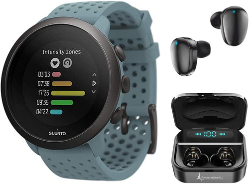 Suunto 3 New Edition Fitness Moss Grey Multisport Watch with Wearable4U Black EarBuds Pro and Power Bank Bundle
