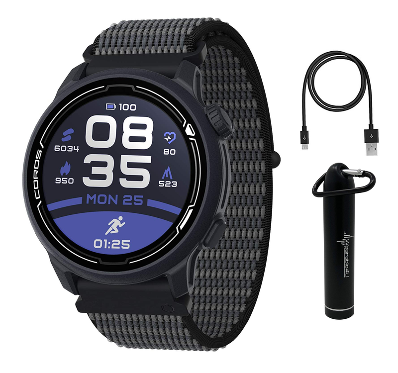 Coros PACE 2 Premium GPS Sport Watch with Nylon or Silicone Band, Heart Rate Monitor, Barometer with Wearable4U Power Bank Bundle