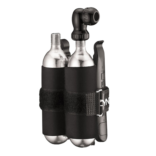 LEZYNE Twin Kit Bicycle C02 & Tire Repair Kit. Includes Twin Speed CO2 Inflator, 2 Threaded CO2 Cartridges 16g, and Lever Kit