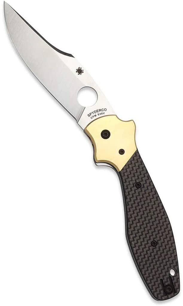 Spyderco Schempp Bowie Ethnic Series PlainEdge Folding Knife with 3.72" CPM S30V Stainless Steel Blade and Black Carbon Fiber/G-10 Laminate Handle Spyderco
