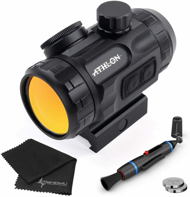 Athlon Optics Midas TSR3 Red Dot Sight, 50K Hour Battery Life with included Extra Battery CR2032 and Wearable4U Lens Cleaning Pen and Lens Cleaning Cloth Bundle