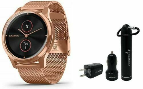 Garmin Vivomove Luxe Smartwatch with Wearable4U Power Pack Bundle (18K Rose Gold PVD Stainless Steel Case with Rose Gold Milanese Band)
