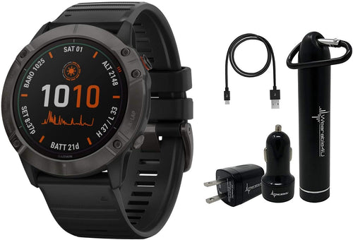 Garmin Fenix 6X Premium Multisport GPS Watches with Power Pack Bundle (PRO Solar, Titanium Carbon Gray DLC with Black Band)