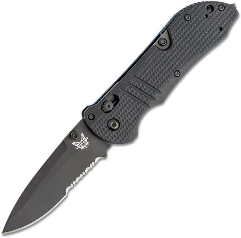 Benchmade 917SBK-1901 Thin Blue Line Tactical Triage Axis W/Hook, Black Serrated Edge Knife