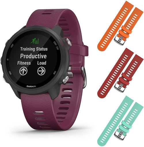 Garmin Forerunner 245 GPS Running Smartwatch with Included Wearable4U 3 Straps Bundle (Berry 010-02120-01, Orange/Red/Teal)