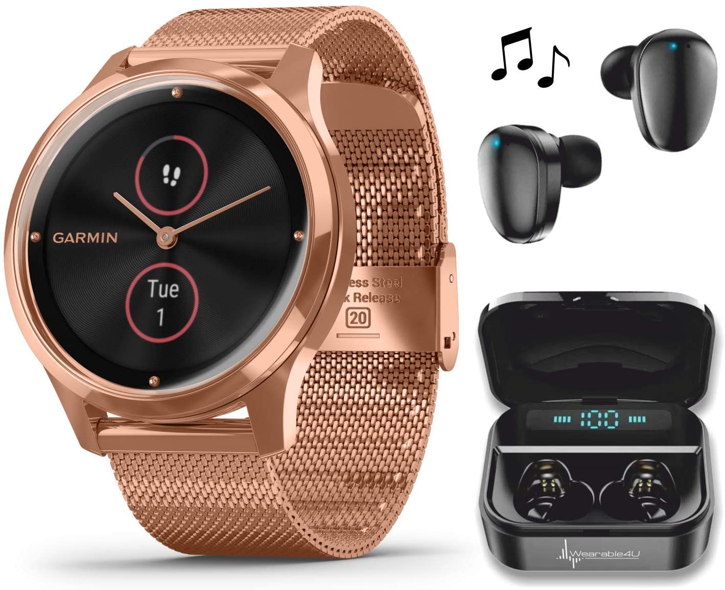 Garmin Vivomove 3 Luxe, Hybrid Smartwatch with Black Earbuds 