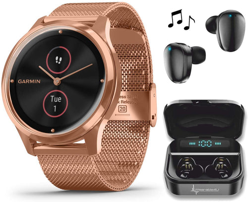 Garmin Vivomove 3 Luxe, Hybrid Smartwatch with Black Earbuds Bundle (18K Rose Gold/Black, Milanese)