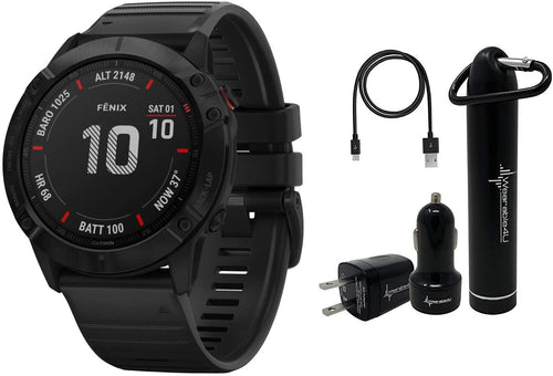 Garmin Fenix 6X Premium Multisport GPS Watches with Pulse OX, Routable Maps and Music with Wearable4U Power Pack Bundle (PRO, Black with Black Band)