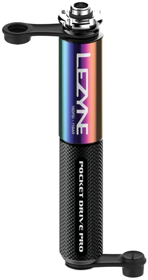 Lezyne Pocket Drive Pro Mini Bicycle Hand Pump, High Pressure 160 PSI, NEO Metallic, Black