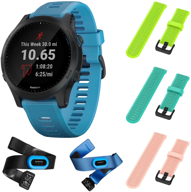 Garmin Forerunner 945 Bundle, Premium GPS Running/Triathlon Smartwatch with Music Included Wearable4U 3 Straps Bundle (Lime/Teal/Pink)