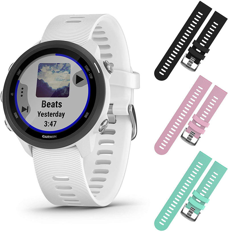 Garmin Forerunner 245 GPS Running Smartwatch with Included Wearable4U 3 Straps Bundle (White Music 010-02120-21, Black/Pink/Teal)