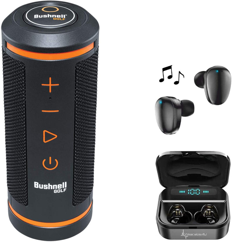 Bushnell Wingman GPS Bluetooth Speaker with Included Wearable4U Ultimate Black EarBuds with Charging Power Bank Case Bundle