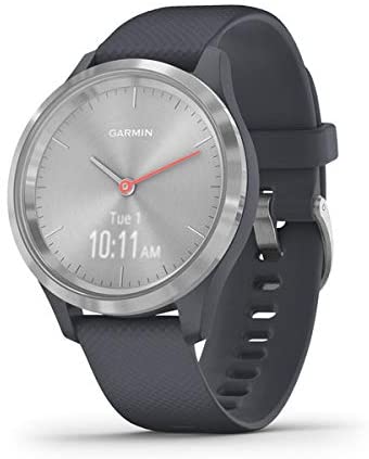 Garmin vívomove 3S, Hybrid Smartwatch with Real Watch Hands and Hidden Touchscreen Display, Silver with Granite Blue Case and Band