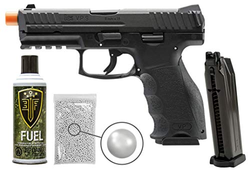 Umarex Elite Force H&K VP9 GBB(VFC) Airsoft Pistol GBB Air Soft Gun with Elite Force Airsoft Green Gas Can and Extra Mag and Wearable4U Pack of 1000 6mm 0.20g BBs Bundle (Black)