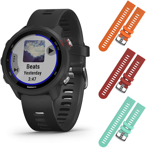 Garmin Forerunner 245 GPS Running Smartwatch with Included Wearable4U 3 Straps Bundle (Black Music 010-02120-20, Orange/Red/Teal)