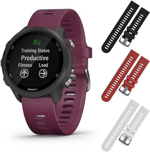 Garmin Forerunner 245 GPS Running Smartwatch with Included Wearable4U 3 Straps Bundle (Berry 010-02120-01, Black/Red/White)
