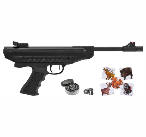 Hatsan MOD 25 Spring Supercharger Break Barrel .177 Caliber Air Pistol with Wearable4U .177 cal 500ct Pellets and 100x Paper Targets Bundle