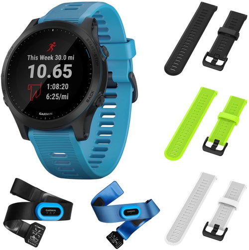 Garmin Forerunner 945 Bundle, Premium GPS Running/Triathlon Smartwatch with Music Included Wearable4U 3 Straps Bundle (Black/Lime/White)