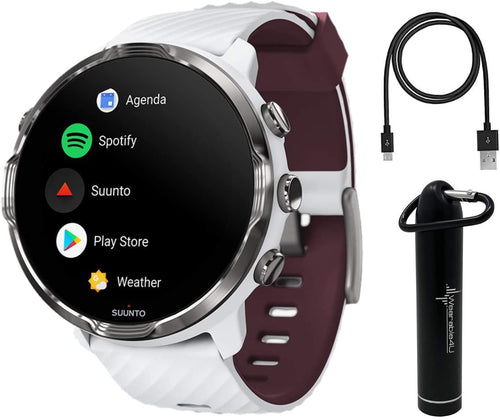 SUUNTO 7 White Burgundy GPS Smartwatch with Versatile Sports Experience with Wearable4U Power Bank Bundle