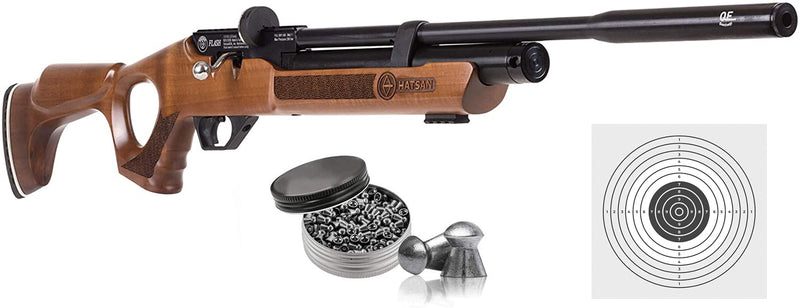 Hatsan Flash Wood QE QuietEnergy .25 Cal PCP Pre-charged pneumatic Air Rifle with Pack of 150ct Pellets and 100x Paper Targets Bundle (Hardwood Stock)