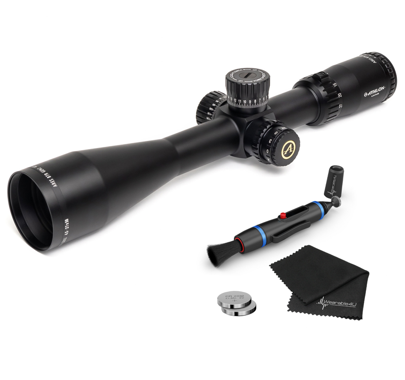 Athlon Optics Ares BTR 4.5-27x50 Direct Dial, Side Focus, 30mm Riflescope with included Extra Battery CR2032 and Wearable4U Lens Cleaning Pen and Lens Cleaning Cloth Bundle