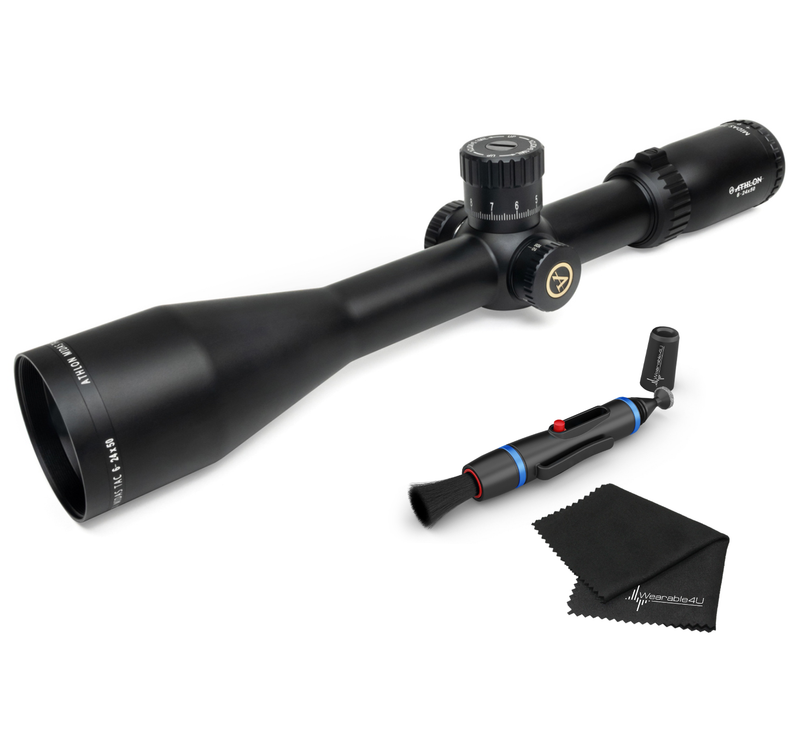Athlon Optics Midas TAC 6-24x50, Direct Dial, Side Focus, 30mm Riflescope with included Wearable4U Lens Cleaning Pen and Lens Cleaning Cloth Bundle