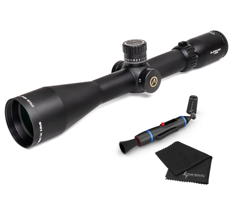 Athlon Optics Midas TAC 5-25x56 Direct Dial Elevation and Capped Windage Turrets, Side Focus, 34mm, Riflescope with included Wearable4U Lens Cleaning Pen and Lens Cleaning Cloth Bundle