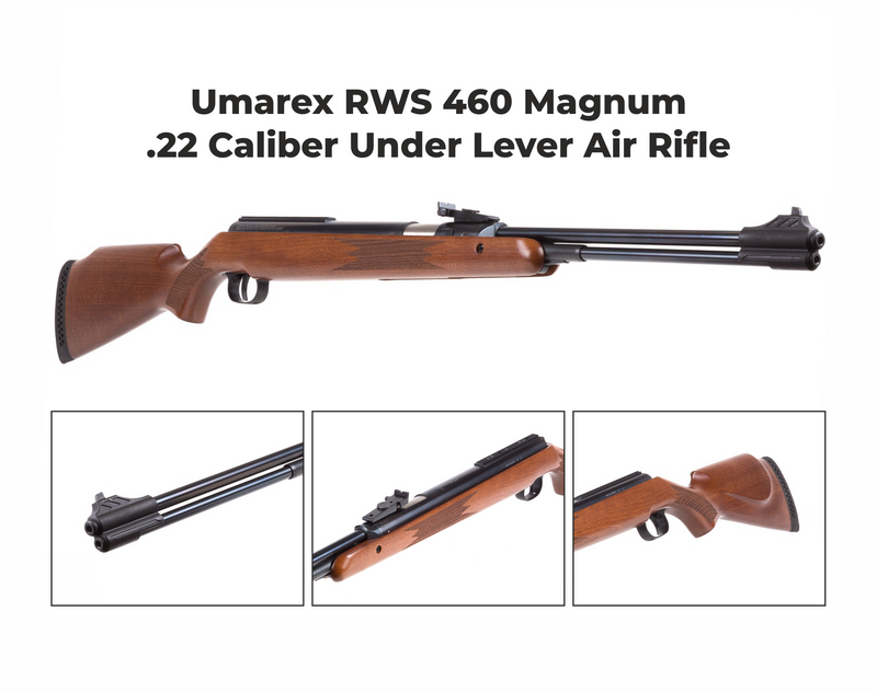 Umarex RWS Model Diana 460 Magnum .22 Caliber Under Lever Hardwood Air Rifle with included Pack of 250 Pellets Bundle (Pellets Caliber/Weight .22/12.96 Grains)