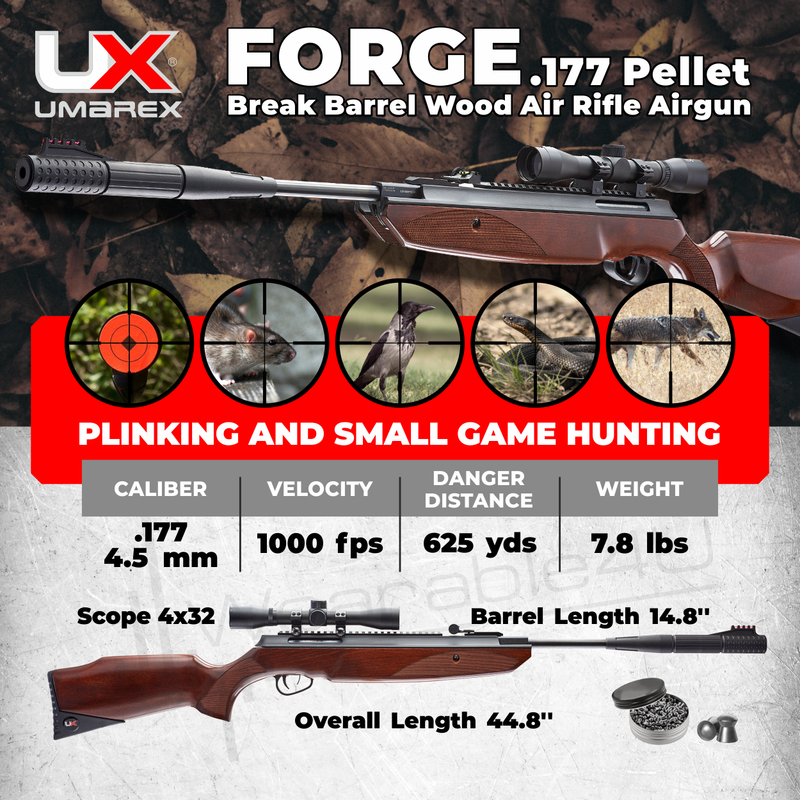 Wearable4U Umarex Forge Combo (4x32 w/Rings) .177 Cal Gas Piston Break Barrel Air Rifle with 100ct Paper Targets 500 Lead Pellets Bundle