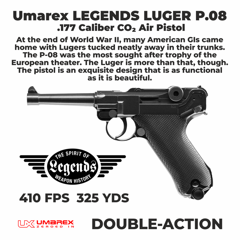 Umarex Legends Luger P.08 .177 Air Pistol with included 5x 12g CO2 Tanks and 1500 Steel BBs Bundle