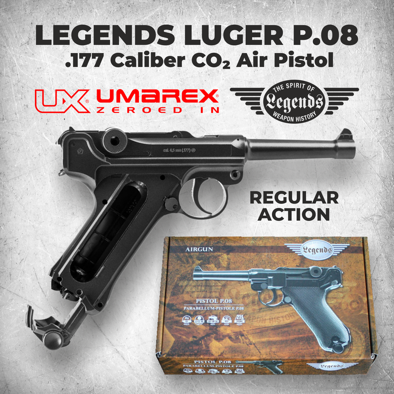 Umarex Legends Luger P.08 .177 Air Pistol with included 5x 12g CO2 Tanks and 1500 Steel BBs Bundle