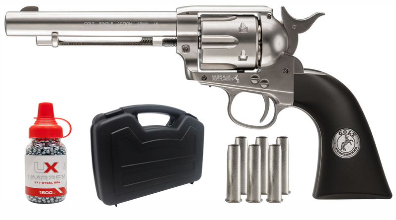 Umarex Colt Peacemaker SAA45 .177 Caliber BB CO2 Air Pistol BB Air Revolver with Wearable4U Hard Case and BBs Bundle