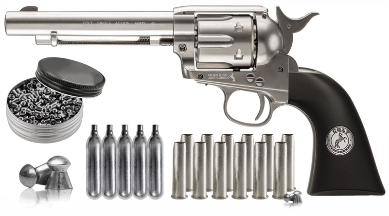Umarex Colt Peacemaker SAA45 Air Revolver with 5x12g CO2 and Extra Catridges and Wearable4U Pack of 500 Pellets Bundle