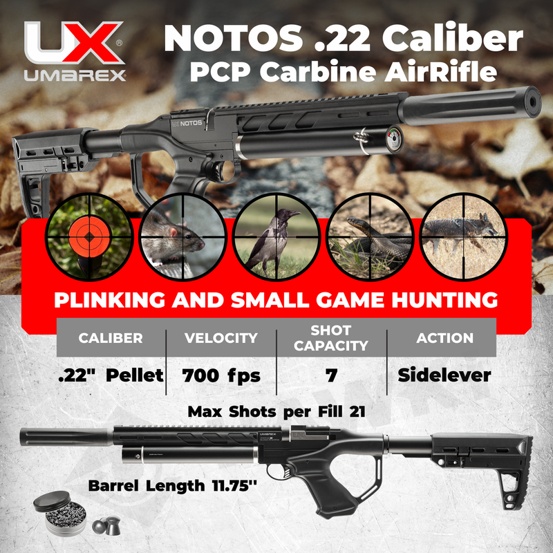 Umarex Notos PCP .22 Caliber Pellet Carbine Air Rifle (2254847) with Pack of 250x .22 Cal Pellets and Extra Mag Bundle