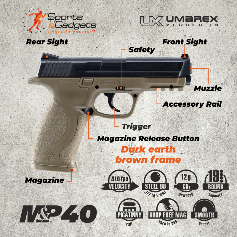 Umarex 2255051 Smith & Wesson M&P 40 CO2 .177 Cal Dark Earth Brown BB Air Pistol with Wearable4U Bundle