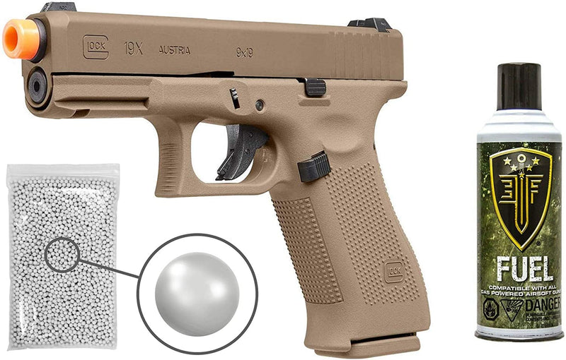 Umarex Glock G19X GBB Coyote Tan Green Gas Blowback Airsoft Pistol (2276328) with included Bundle
