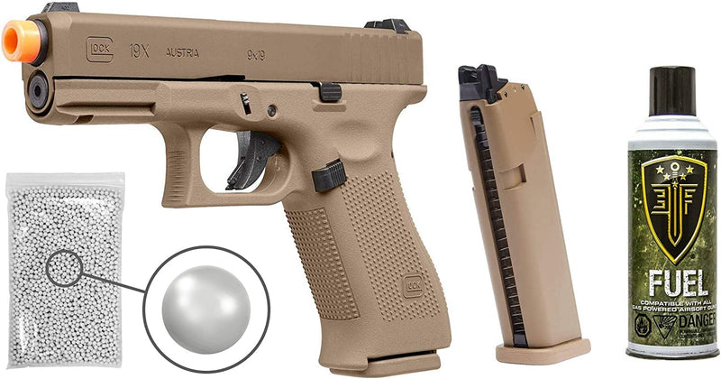 Umarex Glock G19X GBB Coyote Tan Green Gas Blowback Airsoft Pistol (2276328) with included Bundle