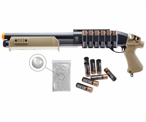Umarex TF Tactical Force BB Tri-Shot Airsoft Shotgun Black Tan w/ 1000x 6mm BBs and 30rds BB Shells Bundle