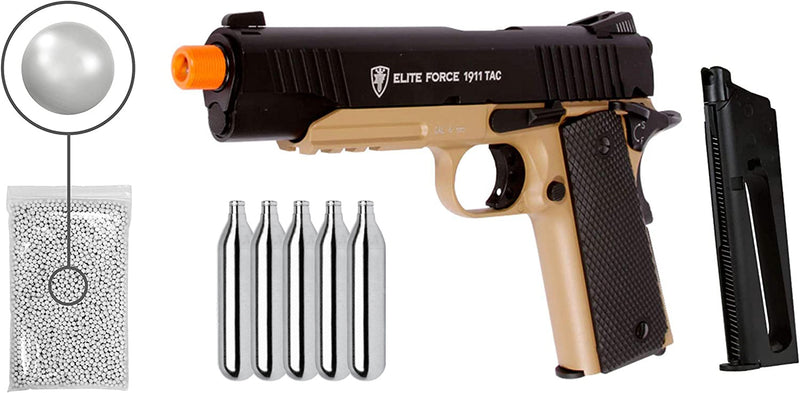 Umarex Elite Force 1911 TAC Gen3 CO2 Blowback Airsoft Pistol (Black/Dark Earth Brown) with Extra Mag and 5x12gr CO2 and Pack of 1000 6mm BBs Bundle