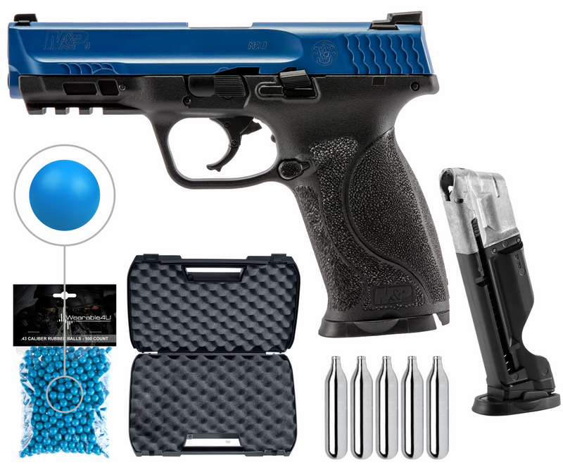 Umarex T4E S&W M&P9 M2.0 .43 Training Paintball Marker (Blue/Black) with Wearable4U Bundle
