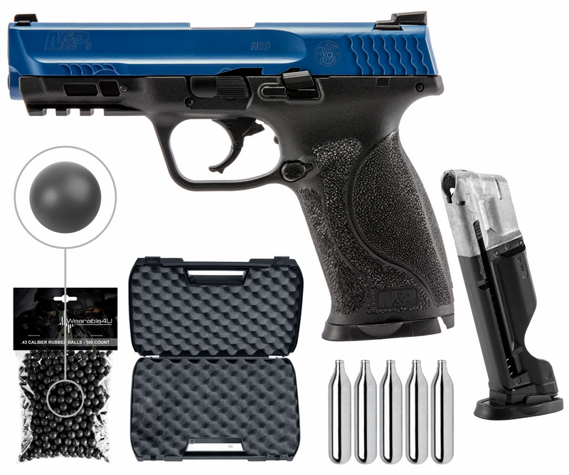 Umarex T4E S&W M&P9 M2.0 .43 Training Paintball Marker (Blue/Black) with Wearable4U Bundle
