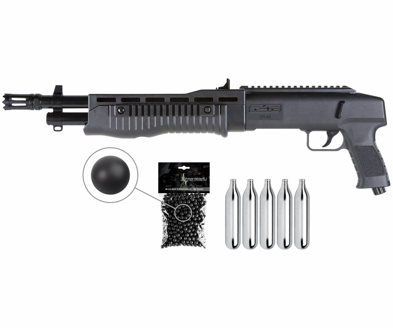 Umarex T4E TB .68 Cal CO2 Paintball Marker, Black (2292140) with 5x CO2 and Pack of 100x .68 Cal Rubber Balls Bundle