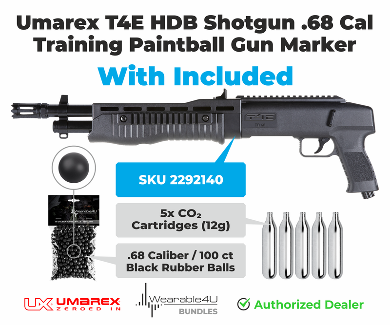 Umarex T4E TB .68 Cal CO2 Paintball Marker, Black (2292140) with 5x CO2 and Pack of 100x .68 Cal Rubber Balls Bundle