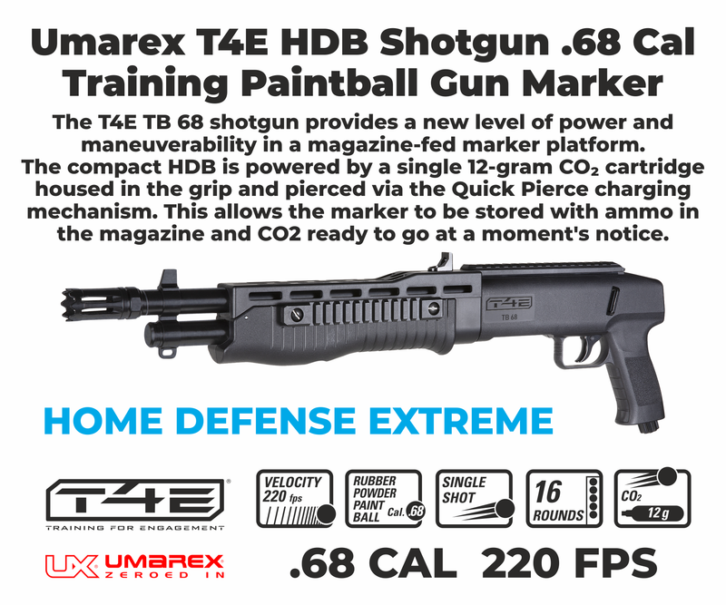 Umarex T4E TB .68 Cal CO2 Paintball Marker, Black (2292140) with 5x CO2 and Pack of 100x .68 Cal Rubber Balls Bundle
