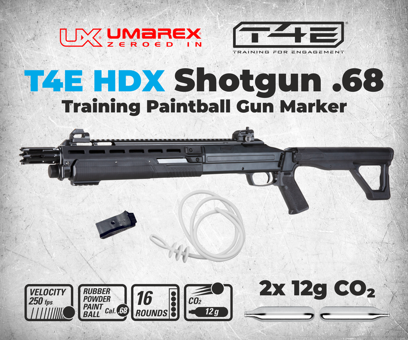Umarex T4E HDX Pump Action .68 Caliber Paintball Marker Rifle (2292141) with Pack of 100x Rubber Balls and CO2 5x 12 Gram Tank Bundle