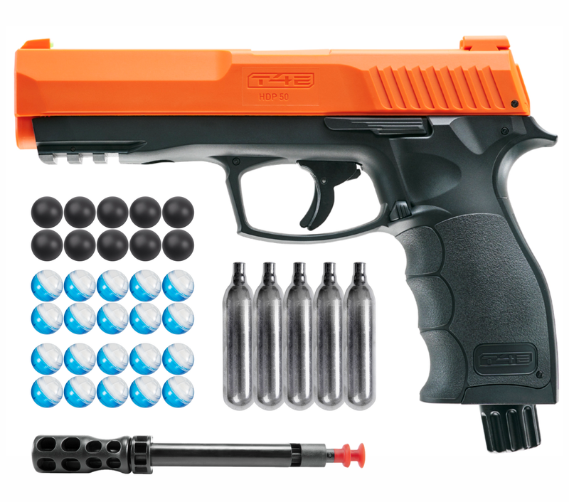 Umarex T4E by P2P HDP .50 Caliber Pepper/Powder/Rubber Ball Air Pistol with Included 5x 12g CO2 Tanks and/or Pepper Balls and/or Powder Balls and 10x Rubber Balls Bundle (Select Your Variant)