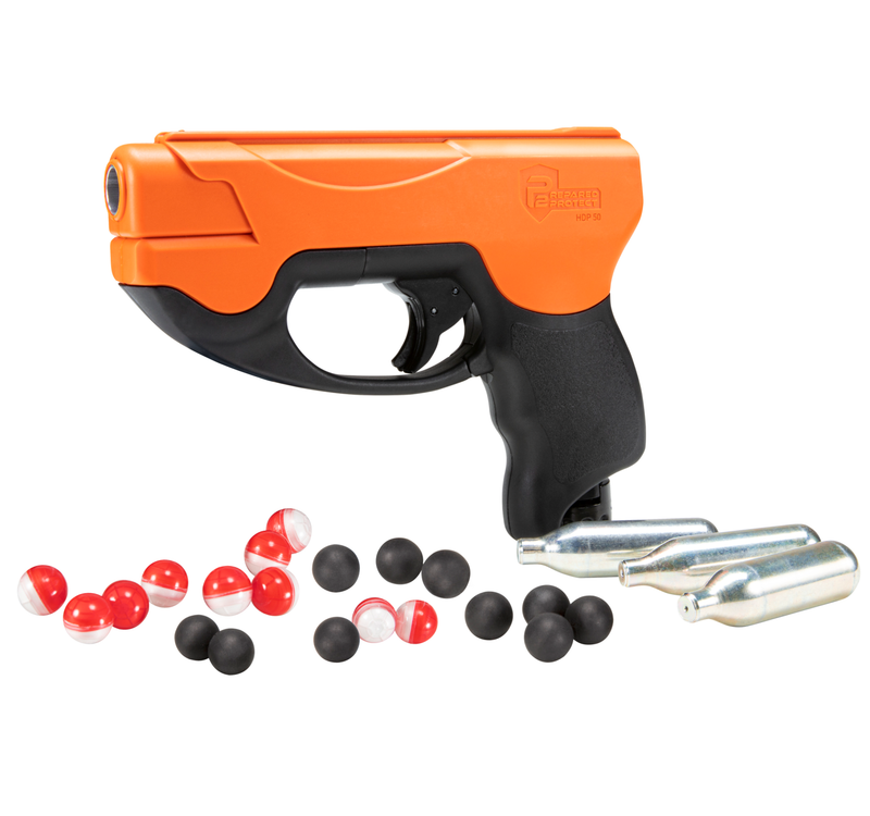 Umarex T4E by P2P HDP Compact .50 Caliber CO2 Pepper Round Pistol (2292304) with Pepper Balls and Rubber Balls and 3x CO2 Tanks or Powder Balls Bundle